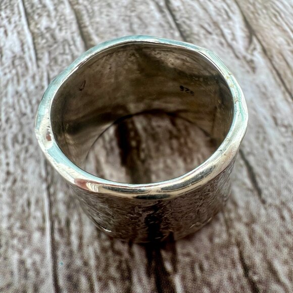 925 Sterling Silver Band & Statement Ring Hammered Handmade - Picture 2 of 2